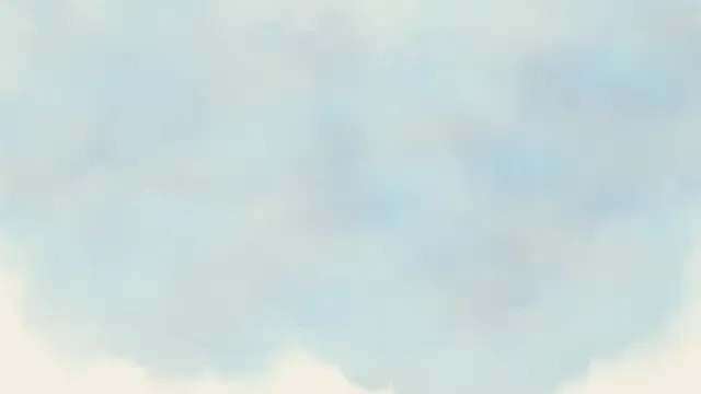 A watercolour landscape paints itself: sky, sun, green hills, trees, then three birds in ink